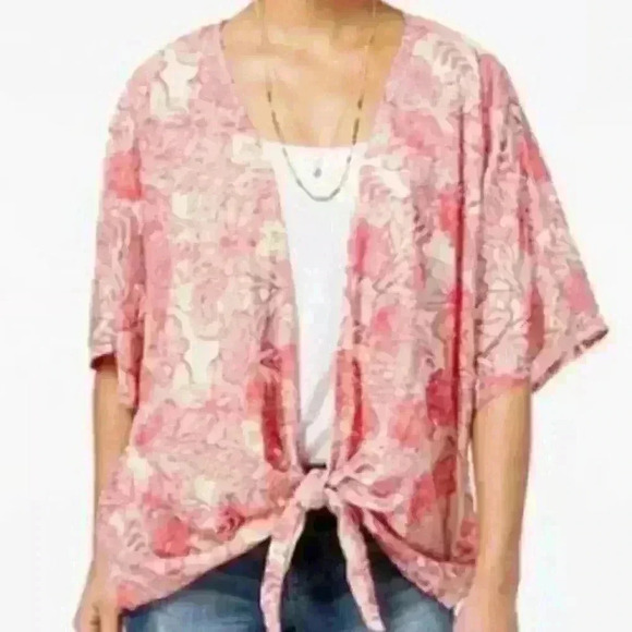 Roxy Pink Floral‎ Kimono Open Front Boho M/L - Picture 1 of 5